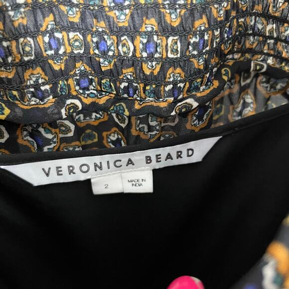 Veronica Beard Womens Sacchi Sheer Printed A Line Dress 2 Black Pleated - Picture 7 of 16